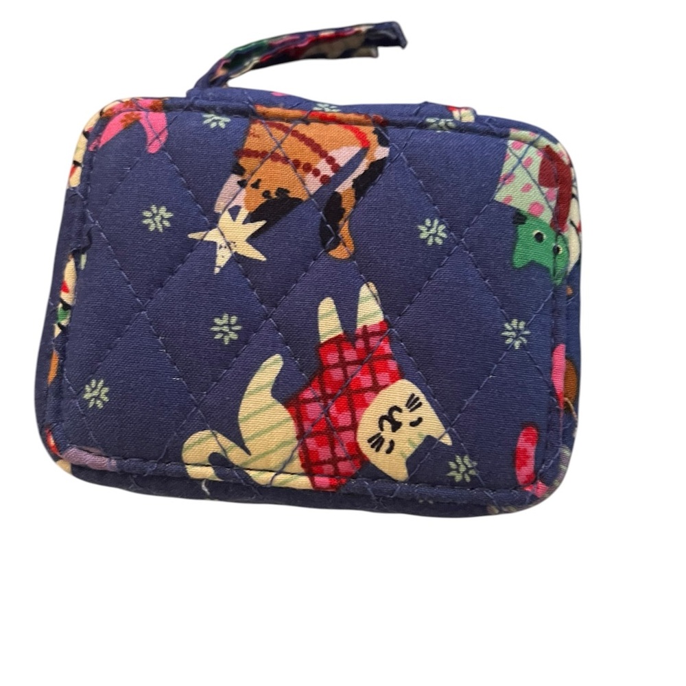 Vera Bradley Navy Quilted Pill Pouch with Multicolor Cat Print